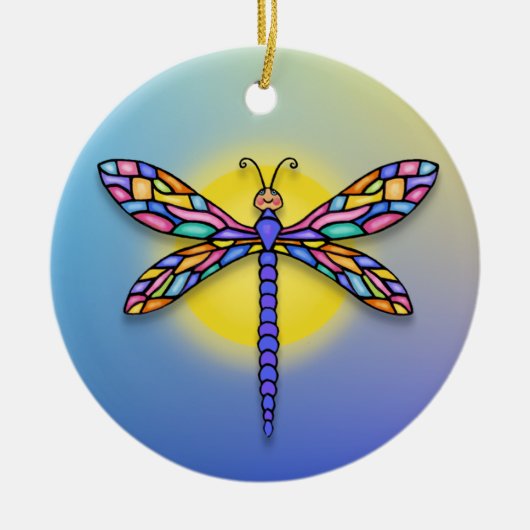Libel - in blauw (rond) keramisch ornament (Voorkant)
