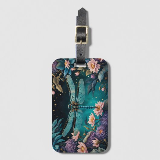 Libel in een bloementuin 's nachts bagagelabel (Voorkant (verticaal))