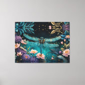 Libel in een bloementuin 's nachts canvas afdruk (Voorkant)