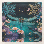 Libel in een bloementuin 's nachts glazen onderzetter (Voorkant)