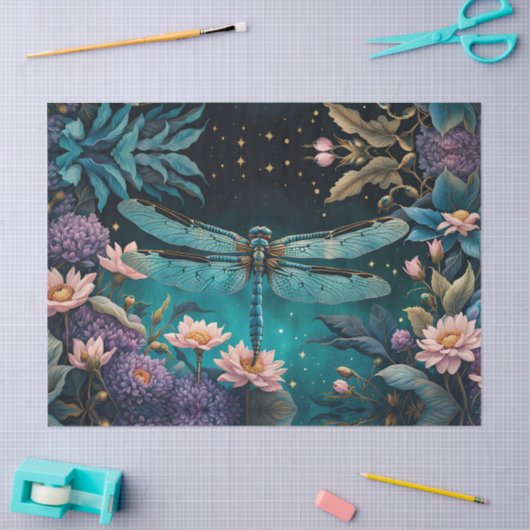 Libel in een bloementuin 's nachts tissuepapier (Craft)