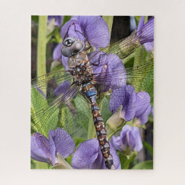 Libel met blauwe ogen op bloem legpuzzel