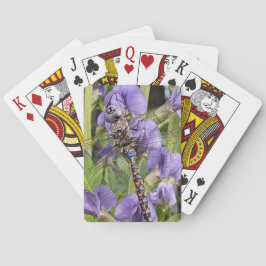 Libel met blauwe ogen op bloem pokerkaarten
