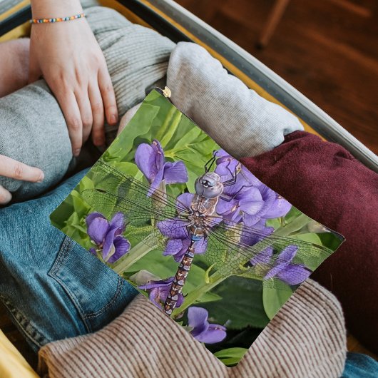 Libel met blauwe ogen op paarse bloemen etui