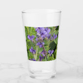 Libel met blauwe ogen op paarse bloemen glas (Voorkant)