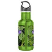 Libel met blauwe ogen op paarse bloemen waterfles (Achterkant)