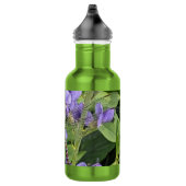 Libel met blauwe ogen op paarse bloemen waterfles (Rechts)