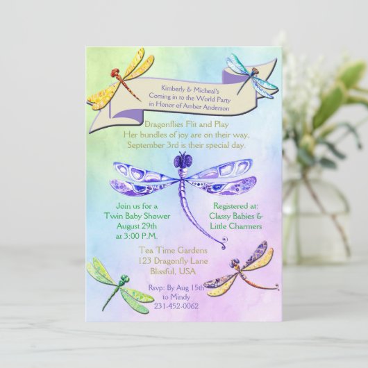 Libel met zachte juweeltoon baby shower uitnodigin kaart (Staand voorkant)