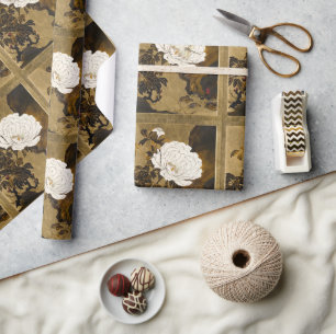 libel op  botanisch goud japanse pioen cadeaupapier