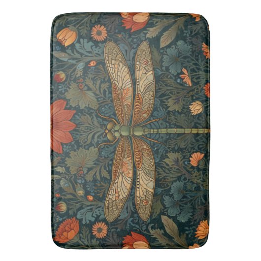  libel sinaasappel bloemengroen boho chic badmat (Voorkant Verticaal)