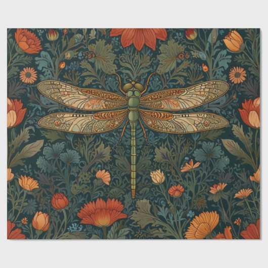 libel sinaasappel bloemengroen boho chic cadeaupapier (Vlak)