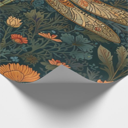  libel sinaasappel bloemengroen boho chic cadeaupapier (Hoek)