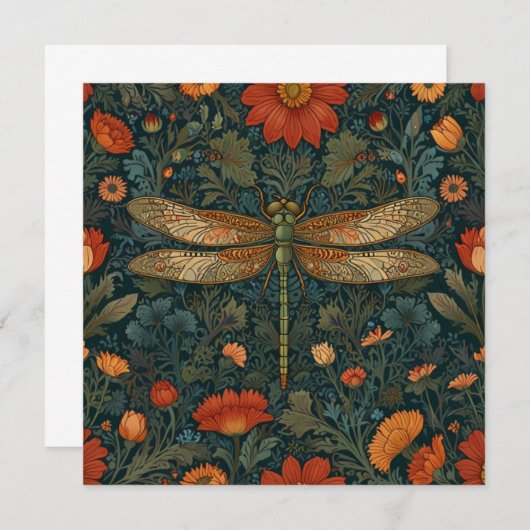 libel sinaasappel bloemengroen boho chic kaart (Voorkant / Achterkant)