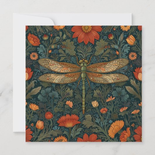 libel sinaasappel bloemengroen boho chic kaart (Voorkant)