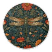 libel sinaasappel bloemengroen boho chic keramische knop (Voorkant)