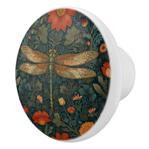 libel sinaasappel bloemengroen boho chic keramische knop