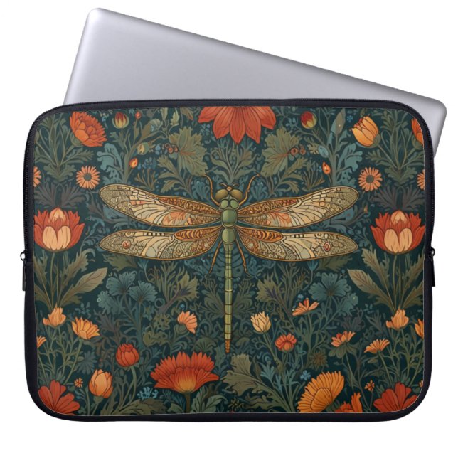  libel sinaasappel bloemengroen boho chic laptop sleeve (Voorkant)