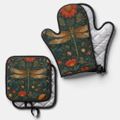 libel sinaasappel bloemengroen boho chic ovenwant & pannenlap set (Voorkant / Achterkant)