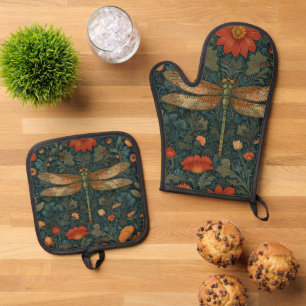 libel sinaasappel bloemengroen boho chic ovenwant & pannenlap set