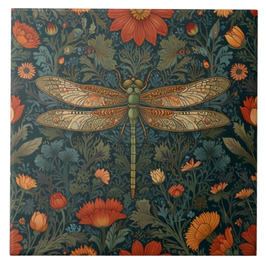  libel sinaasappel bloemengroen boho chic tegeltje (Voorkant)