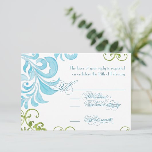 Libel Swirls Scroll Chic Moderne Bloem Uitnodiging (Staand voorkant)