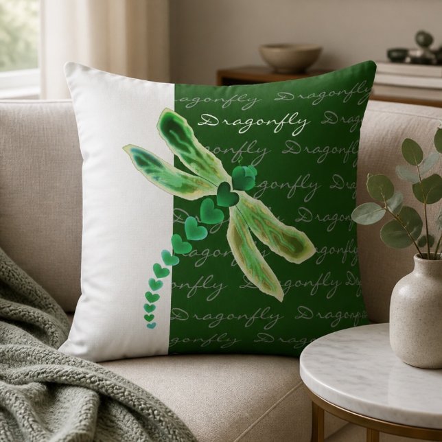 Libelle | 20"x20" groene en witte kussensloop kussen (Creator heeft geüpload)