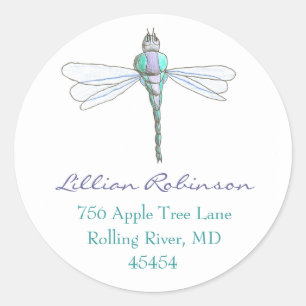 Libelle adreslabel ronde sticker