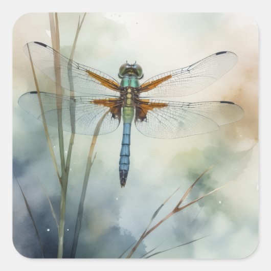 Libelle Aquarel Kunst  Vierkante Sticker (Voorkant)