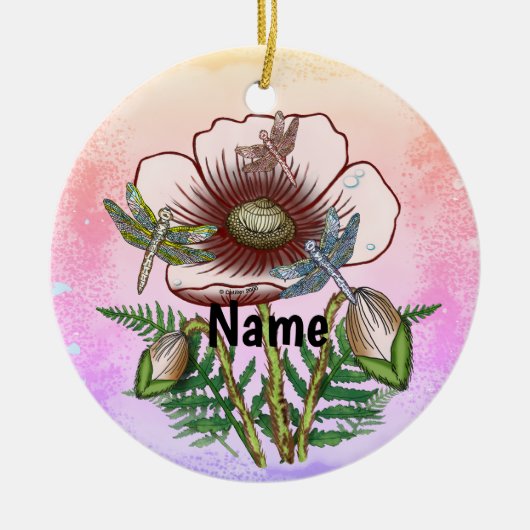 Libelle Bleke Klaproos  Keramisch Ornament (Voorkant)