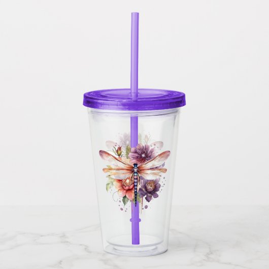 Libelle Bloem Acryl Drinkbeker (Voorkant)