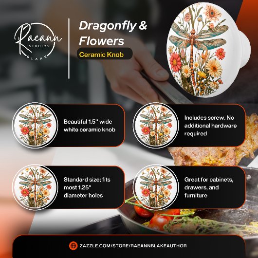 Libelle & Bloemen Keramische Knop