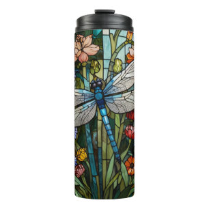 Libelle boho bloem botanisch glas in lood thermosbeker