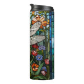 Libelle boho bloem botanisch glas in lood thermosbeker (Geroteerd rechts)