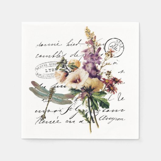 Libelle en bloemen servet (Voorkant)