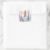 Libelle en lavendel bloeien vierkante sticker (Tas)
