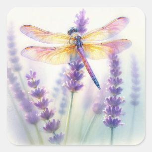 Libelle en lavendel bloeien vierkante sticker