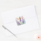 Libelle en lavendel bloeien vierkante sticker (Envelop)