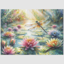 Libelle en Lotusvijver Aquarel Tissuepapier