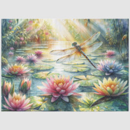 Libelle en Lotusvijver Aquarel Tissuepapier