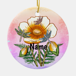 Libelle Gele Klaproos Keramisch Ornament