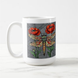 Libelle glas-in-lood ontwerp levendig klaproos oog koffiemok