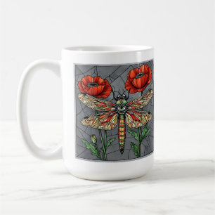 Libelle glas-in-lood ontwerp levendig klaproos oog koffiemok