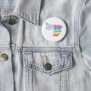 Libelle Glimlach Vaak Positief Denken Quote Ronde Button 5,7 Cm