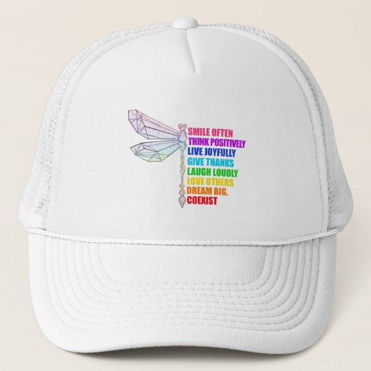 Libelle Glimlach Vaak Positief Denken Quote Trucker Pet (Voorkant)