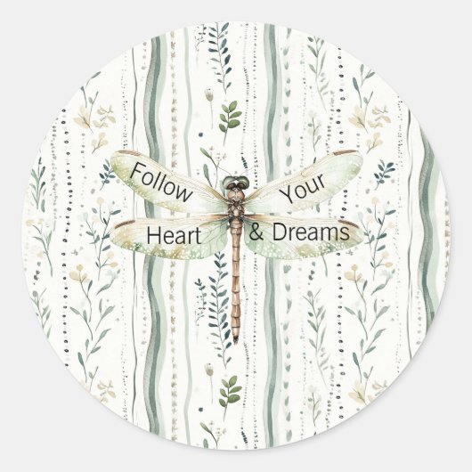 Libelle Groen Witte Chic Bloemige Inspirerende  Ronde Sticker (Voorkant)