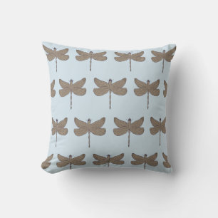 Libelle Illustratie Patroon Blauw en Beige Kussen