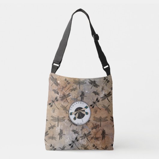 Libelle in verweerde entomologie monogram crossbody tas (Voorkant)