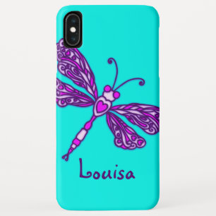 Libelle kunst aqua paars aangepaste naam iPhone XS max hoesje