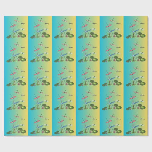 Libelle & Lotusvijverpatroon Inpakpapier – Tr (Vlak)