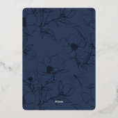 Libelle & Modern Blauw Bloemmotief Folie Uitnodigi Uitnodiging (Achterkant)